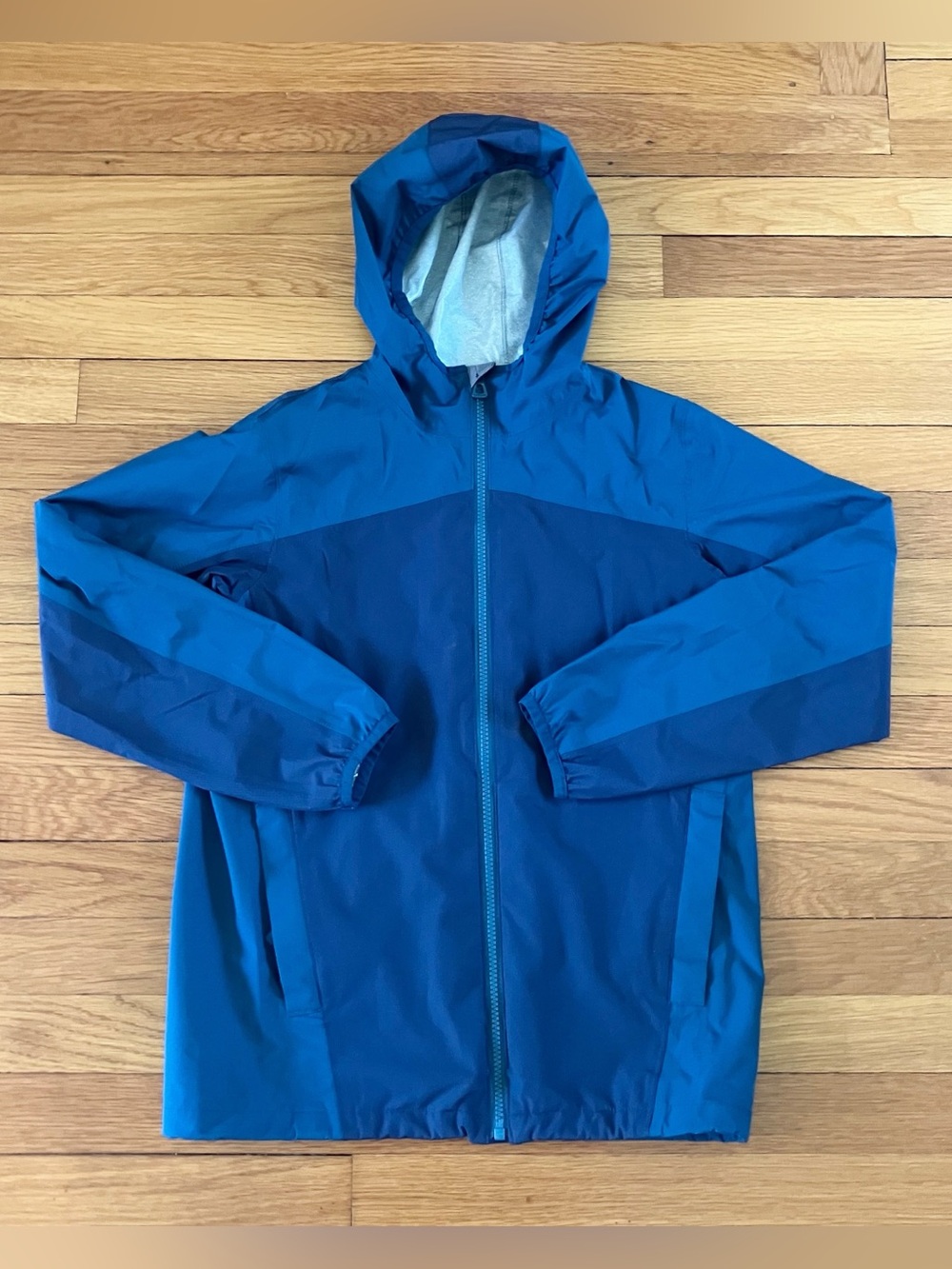 Lands End Blue Lightweight Packable Outdoor Waterproof Rain Jacket Medium 10-12